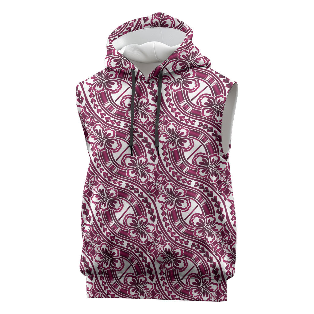 Hibiscus Bloom Island Tribal Waves Sleeveless Hoodie Pink Polynesian Pattern LT01 Pink - Polynesian Pride