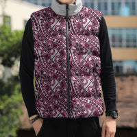 Hibiscus Bloom Island Tribal Waves Sleeveless Puffer Jacket Pink Polynesian Pattern
