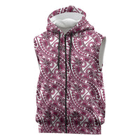 Hibiscus Bloom Island Tribal Waves Sleeveless Zip Hoodie Pink Polynesian Pattern
