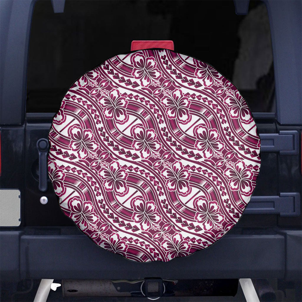 Hibiscus Bloom Island Tribal Waves Spare Tire Cover Pink Polynesian Pattern