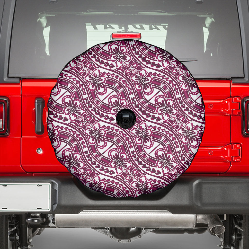 Hibiscus Bloom Island Tribal Waves Spare Tire Cover Pink Polynesian Pattern