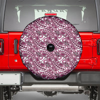 Hibiscus Bloom Island Tribal Waves Spare Tire Cover Pink Polynesian Pattern