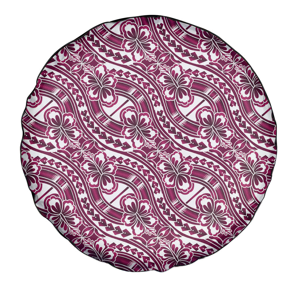 Hibiscus Bloom Island Tribal Waves Spare Tire Cover Pink Polynesian Pattern