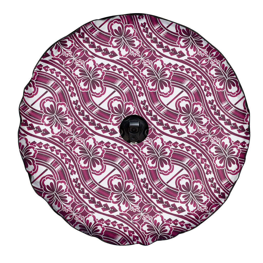 Hibiscus Bloom Island Tribal Waves Spare Tire Cover Pink Polynesian Pattern