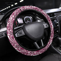 Hibiscus Bloom Island Tribal Waves Steering Wheel Cover Pink Polynesian Pattern LT01 Universal Fit Pink - Polynesian Pride