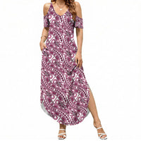Hibiscus Bloom Island Tribal Waves Summer Maxi Dress Pink Polynesian Pattern LT01 Women Pink - Polynesian Pride