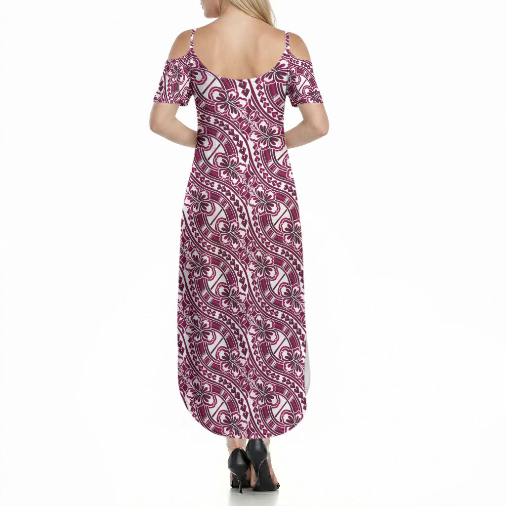 Hibiscus Bloom Island Tribal Waves Summer Maxi Dress Pink Polynesian Pattern LT01 - Polynesian Pride