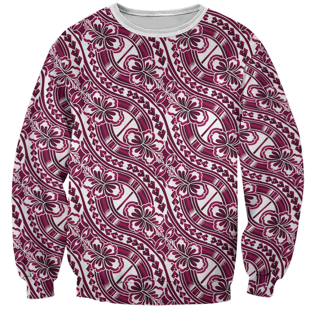 Hibiscus Bloom Island Tribal Waves Sweatshirt Pink Polynesian Pattern