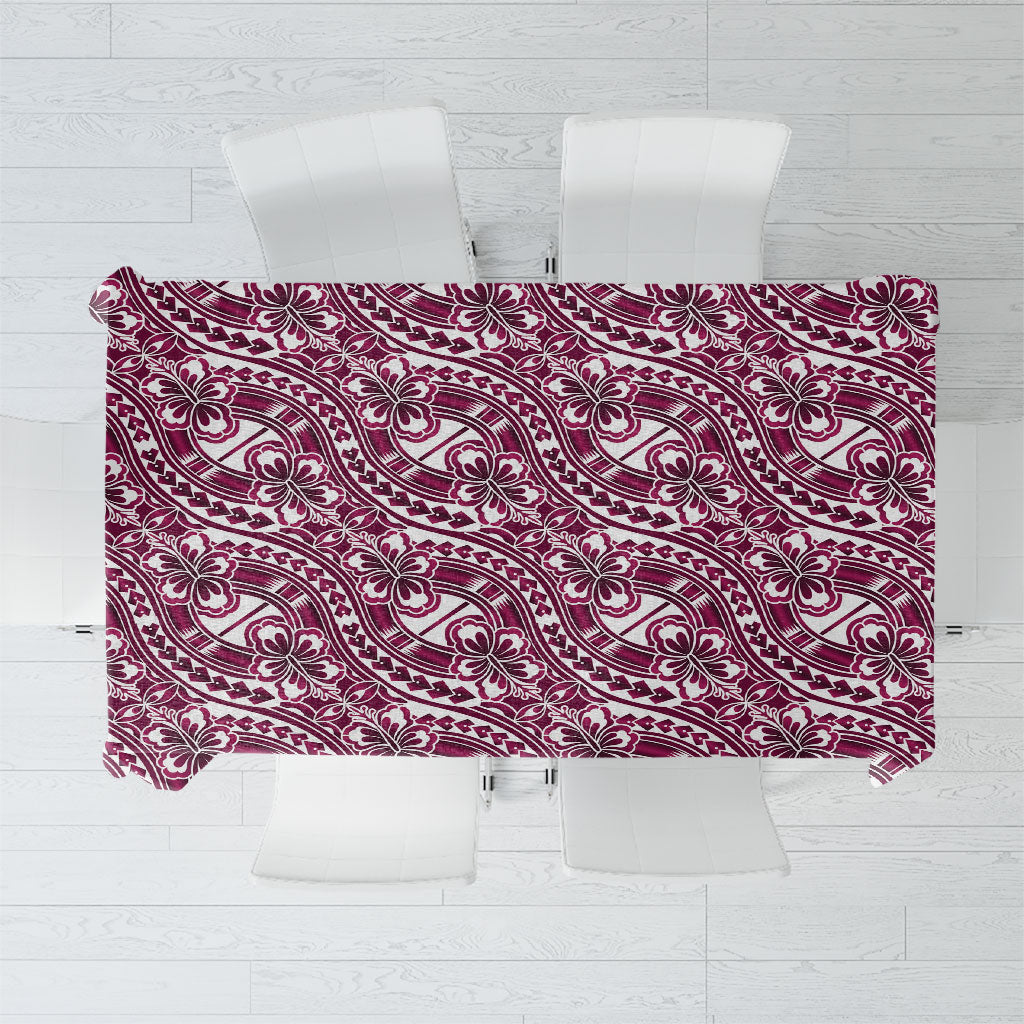 Hibiscus Bloom Island Tribal Waves Tablecloth Pink Polynesian Pattern