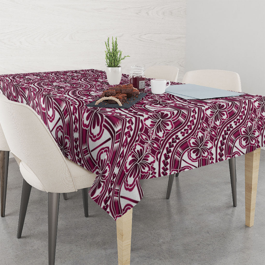 Hibiscus Bloom Island Tribal Waves Tablecloth Pink Polynesian Pattern