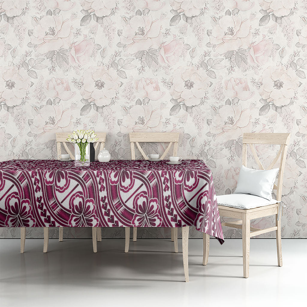Hibiscus Bloom Island Tribal Waves Tablecloth Pink Polynesian Pattern