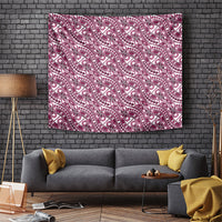 Hibiscus Bloom Island Tribal Waves Tapestry Pink Polynesian Pattern