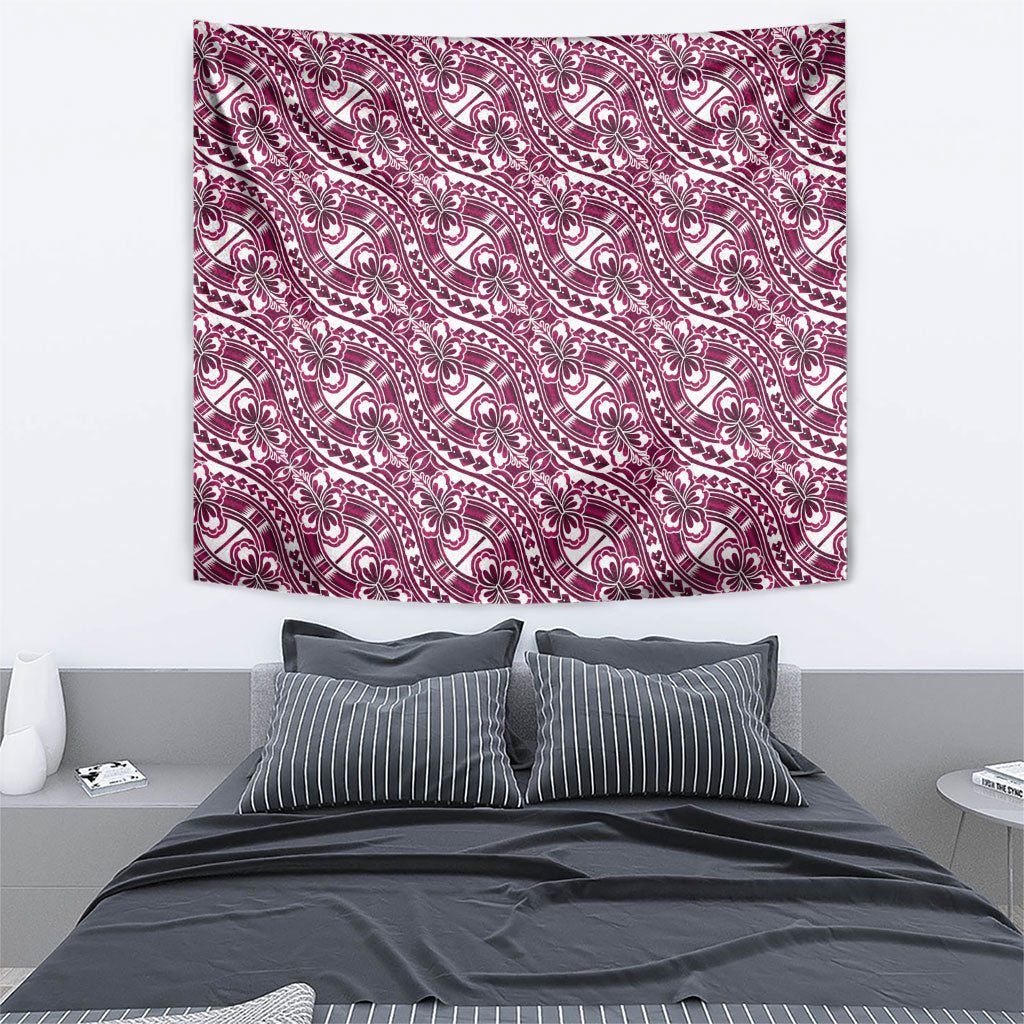 Hibiscus Bloom Island Tribal Waves Tapestry Pink Polynesian Pattern