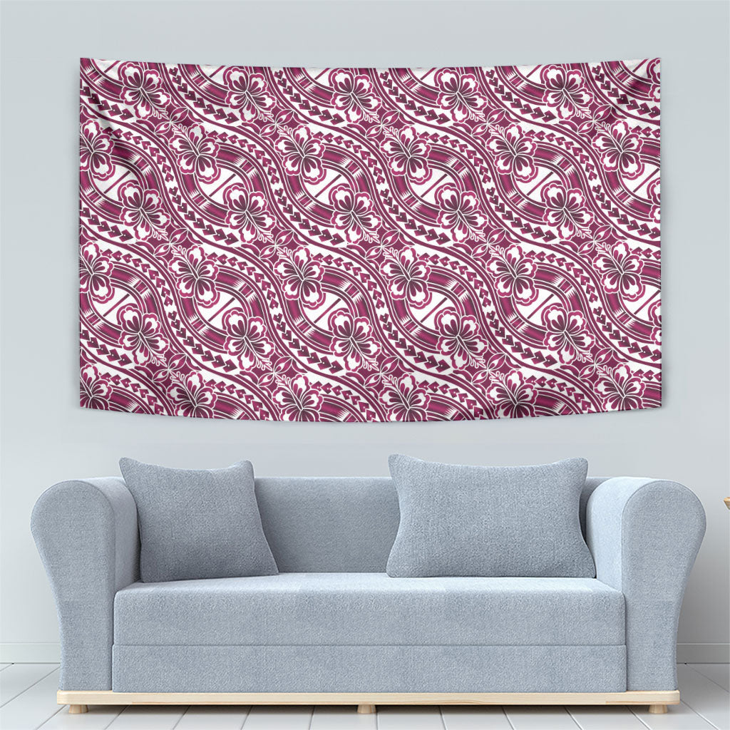 Hibiscus Bloom Island Tribal Waves Tapestry Pink Polynesian Pattern