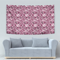 Hibiscus Bloom Island Tribal Waves Tapestry Pink Polynesian Pattern