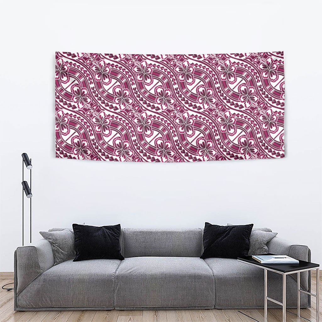 Hibiscus Bloom Island Tribal Waves Tapestry Pink Polynesian Pattern