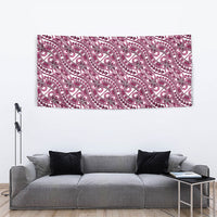 Hibiscus Bloom Island Tribal Waves Tapestry Pink Polynesian Pattern