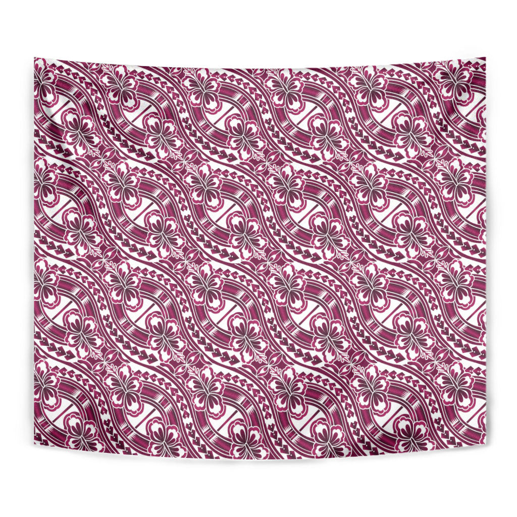 Hibiscus Bloom Island Tribal Waves Tapestry Pink Polynesian Pattern