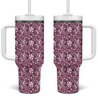 Hibiscus Bloom Island Tribal Waves Tumbler With Handle Pink Polynesian Pattern