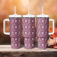 Hibiscus Bloom Island Tribal Waves Tumbler With Handle Pink Polynesian Pattern