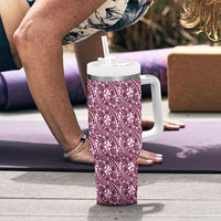 Hibiscus Bloom Island Tribal Waves Tumbler With Handle Pink Polynesian Pattern