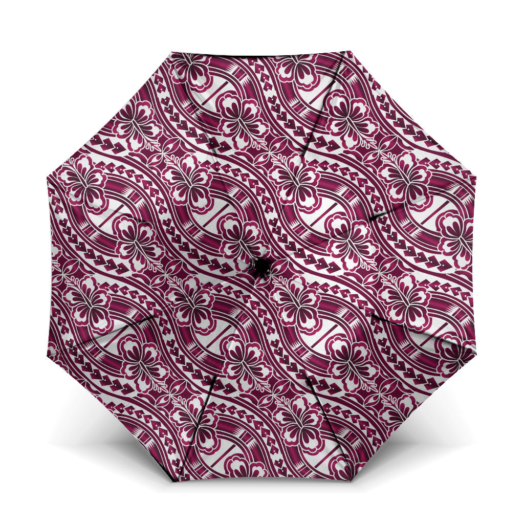 Hibiscus Bloom Island Tribal Waves Umbrella Pink Polynesian Pattern