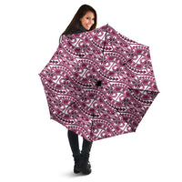 Hibiscus Bloom Island Tribal Waves Umbrella Pink Polynesian Pattern