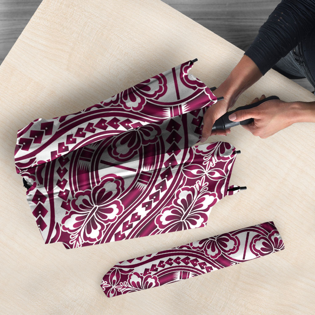 Hibiscus Bloom Island Tribal Waves Umbrella Pink Polynesian Pattern