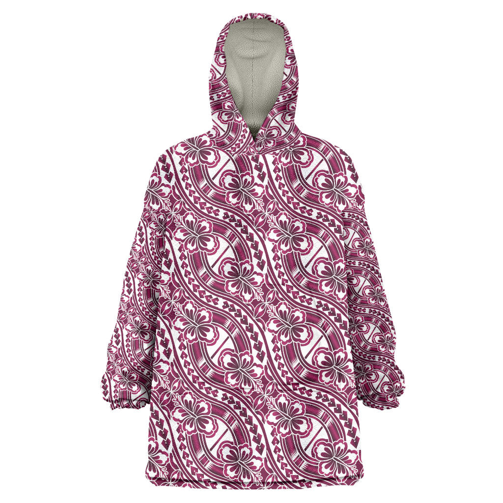 Hibiscus Bloom Island Tribal Waves Wearable Blanket Hoodie Pink Polynesian Pattern