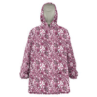 Hibiscus Bloom Island Tribal Waves Wearable Blanket Hoodie Pink Polynesian Pattern