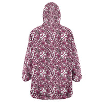 Hibiscus Bloom Island Tribal Waves Wearable Blanket Hoodie Pink Polynesian Pattern