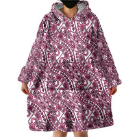 Hibiscus Bloom Island Tribal Waves Wearable Blanket Hoodie Pink Polynesian Pattern