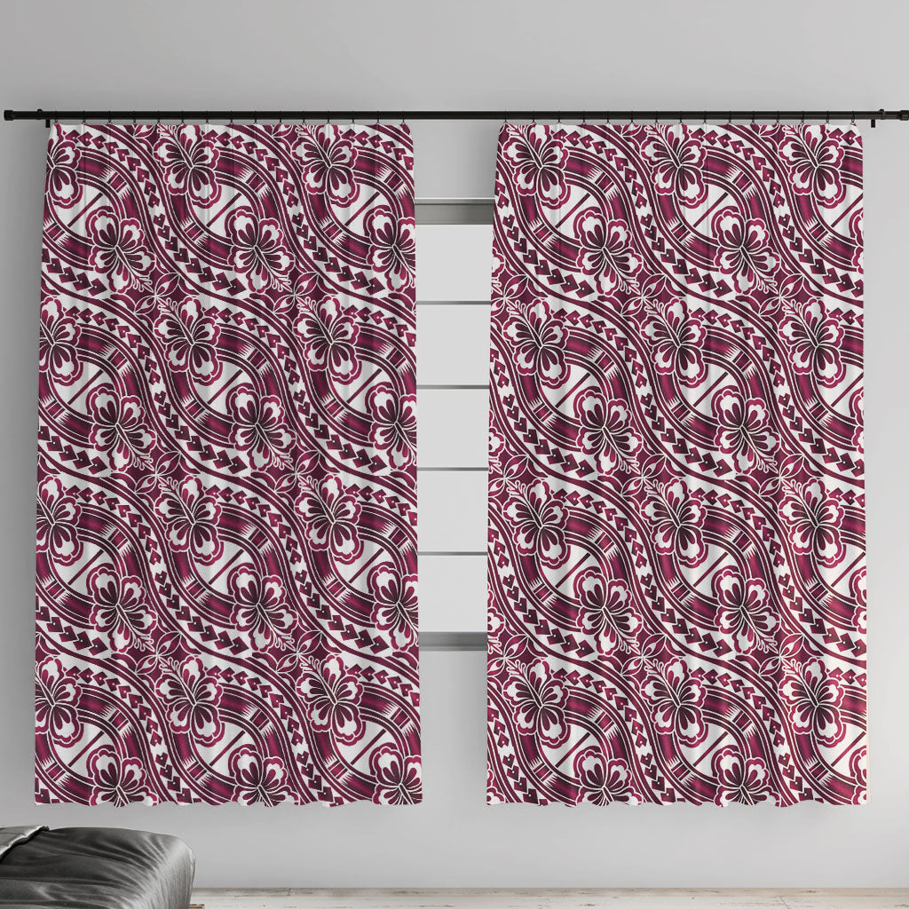 Hibiscus Bloom Island Tribal Waves Window Curtain Pink Polynesian Pattern