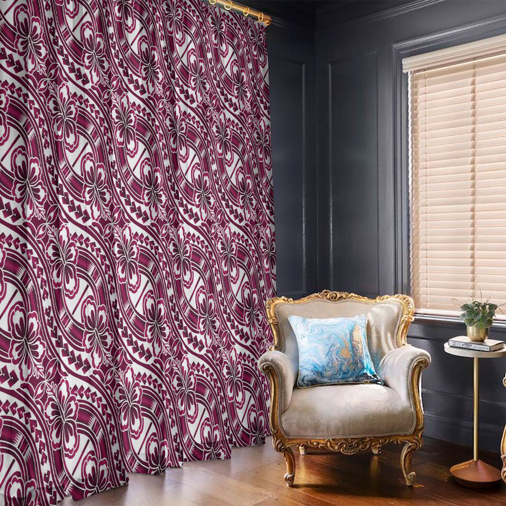 Hibiscus Bloom Island Tribal Waves Window Curtain Pink Polynesian Pattern