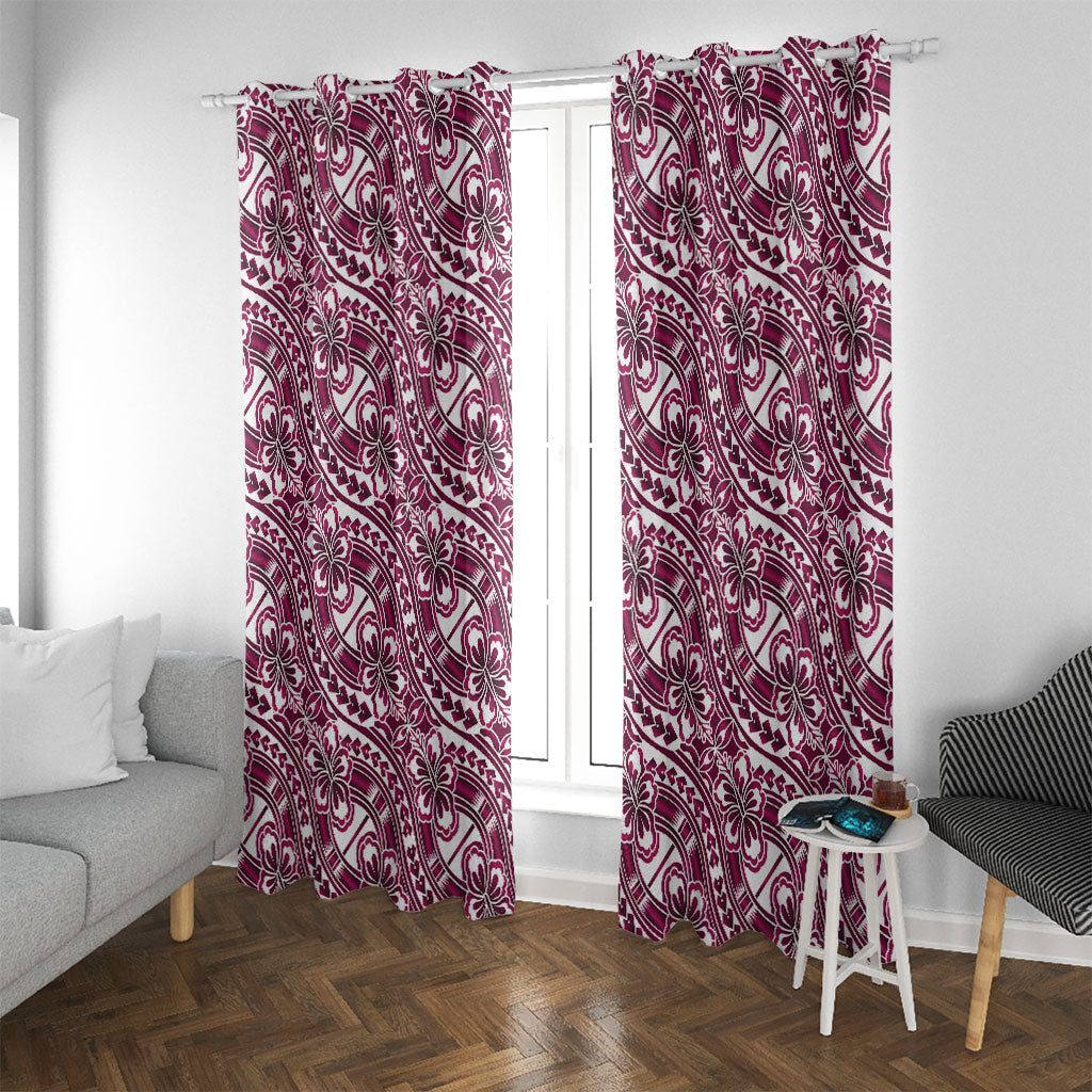 Hibiscus Bloom Island Tribal Waves Window Curtain Pink Polynesian Pattern