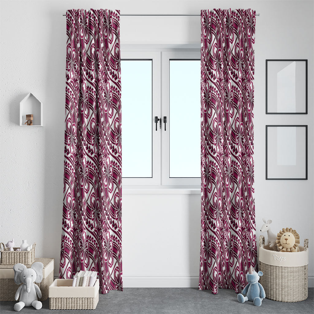 Hibiscus Bloom Island Tribal Waves Window Curtain Pink Polynesian Pattern