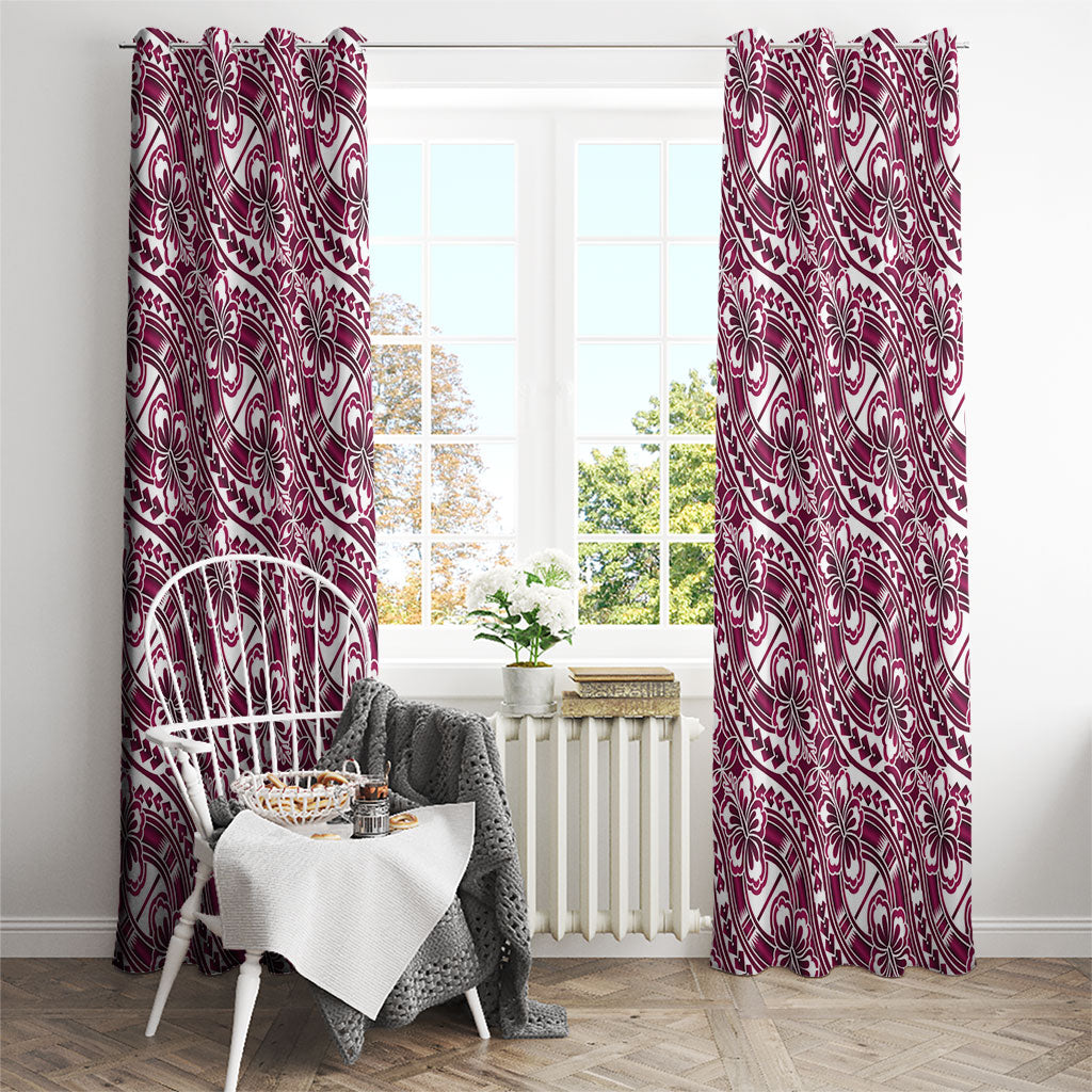 Hibiscus Bloom Island Tribal Waves Window Curtain Pink Polynesian Pattern