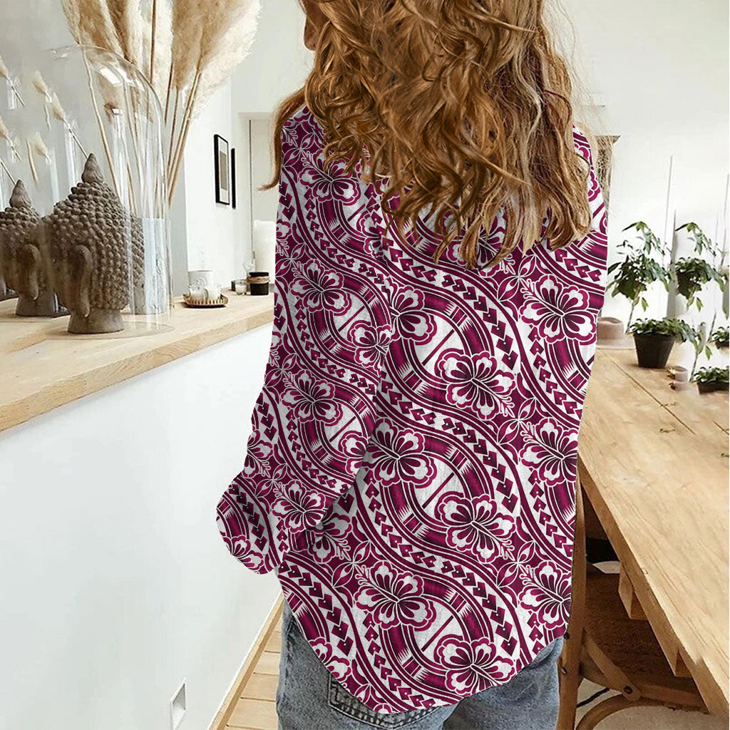 Hibiscus Bloom Island Tribal Waves Women Casual Shirt Pink Polynesian Pattern LT01 - Polynesian Pride