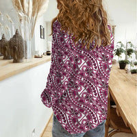 Hibiscus Bloom Island Tribal Waves Women Casual Shirt Pink Polynesian Pattern LT01 - Polynesian Pride