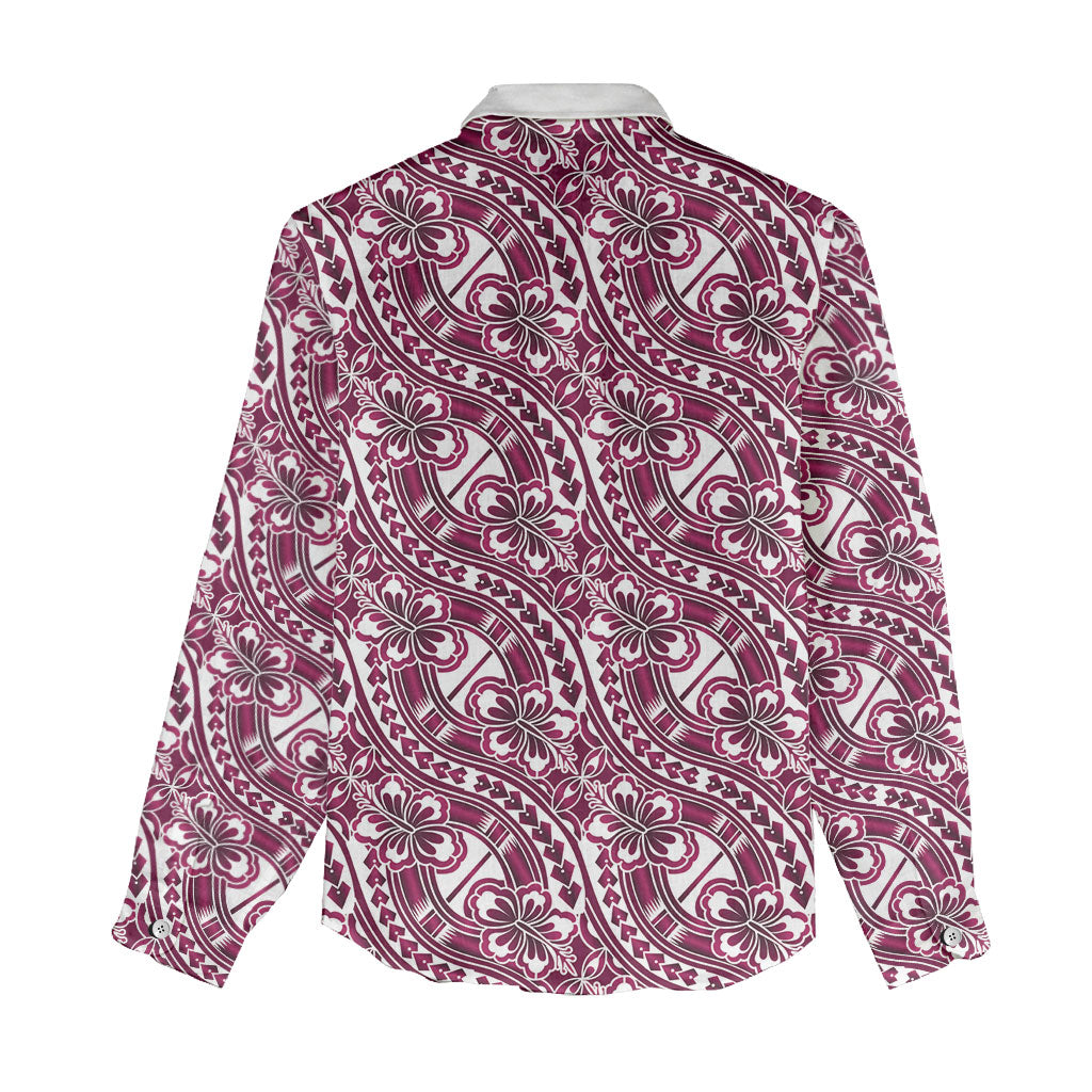 Hibiscus Bloom Island Tribal Waves Women Casual Shirt Pink Polynesian Pattern LT01 - Polynesian Pride