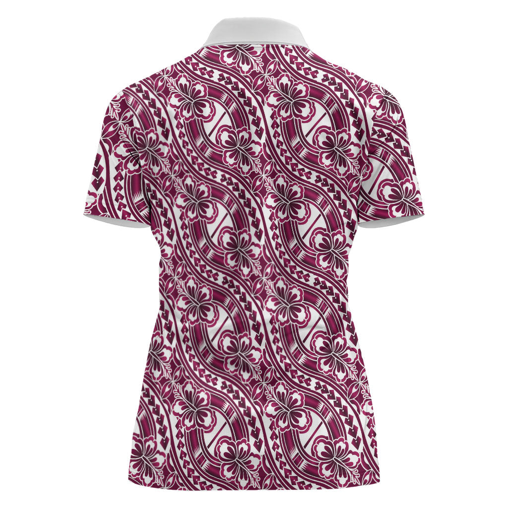 Hibiscus Bloom Island Tribal Waves Women Polo Shirt Pink Polynesian Pattern LT01 - Polynesian Pride