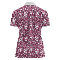 Hibiscus Bloom Island Tribal Waves Women Polo Shirt Pink Polynesian Pattern LT01 - Polynesian Pride