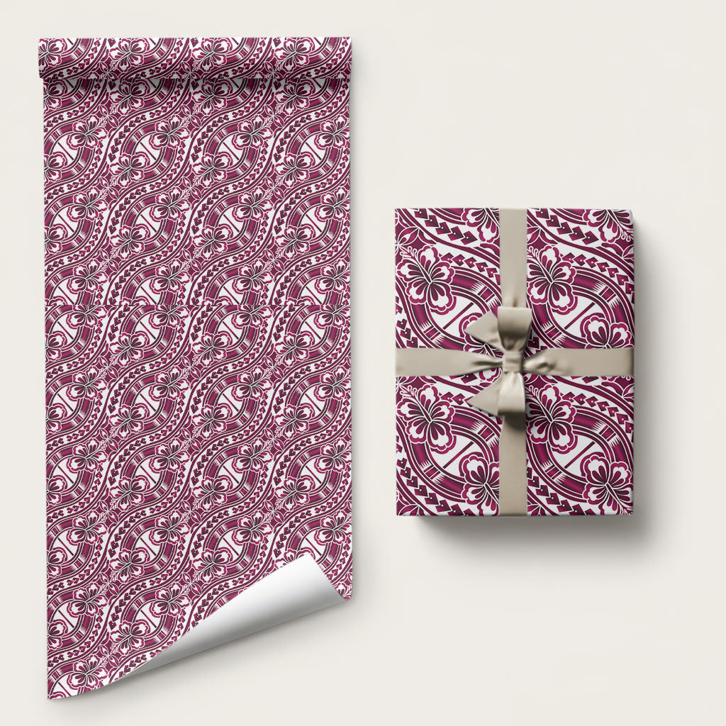 Hibiscus Bloom Island Tribal Waves Wrapping Paper Pink Polynesian Pattern