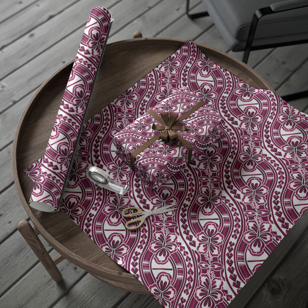 Hibiscus Bloom Island Tribal Waves Wrapping Paper Pink Polynesian Pattern
