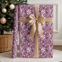 Hibiscus Bloom Island Tribal Waves Wrapping Paper Pink Polynesian Pattern
