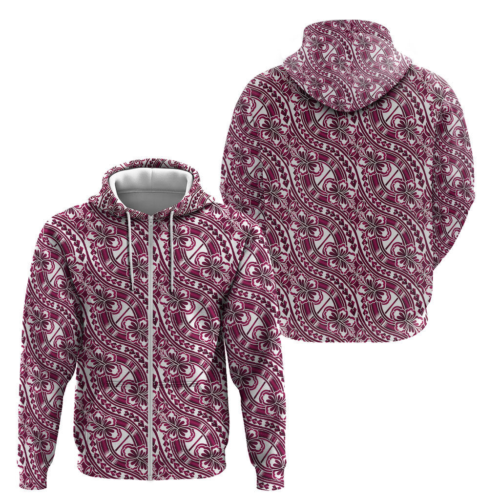 Hibiscus Bloom Island Tribal Waves Zip Hoodie Pink Polynesian Pattern LT01 - Polynesian Pride