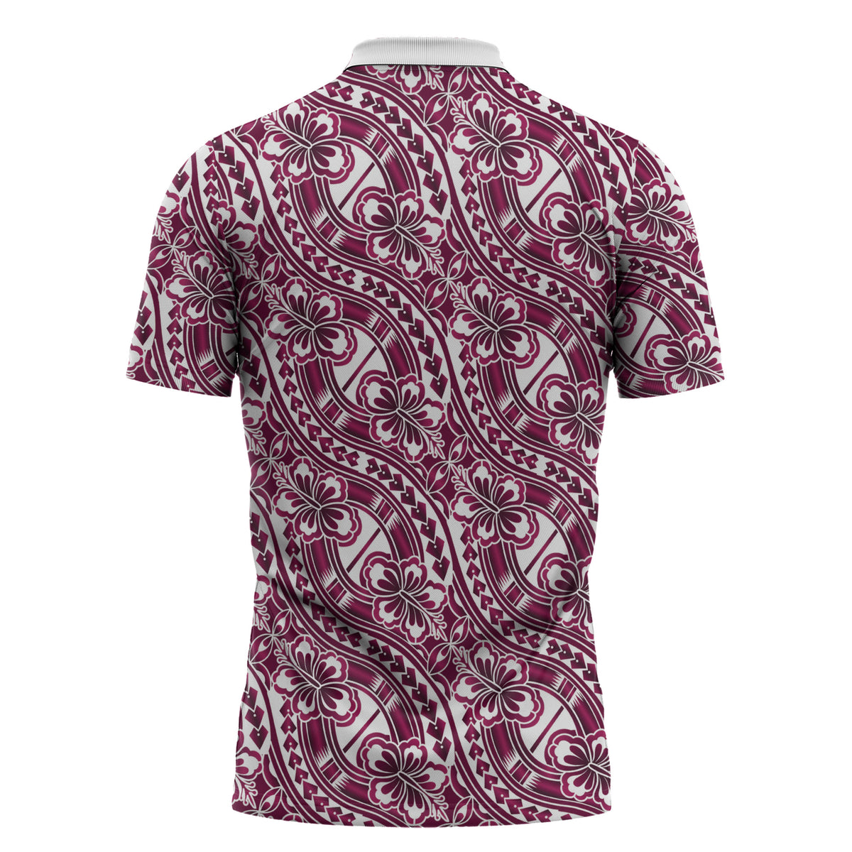 Hibiscus Bloom Island Tribal Waves Zipper Polo Shirt Pink Polynesian Pattern