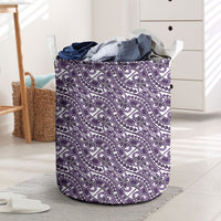 Hibiscus Bloom Island Tribal Waves Laundry Basket Purple Polynesian Pattern