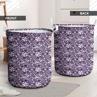 Hibiscus Bloom Island Tribal Waves Laundry Basket Purple Polynesian Pattern