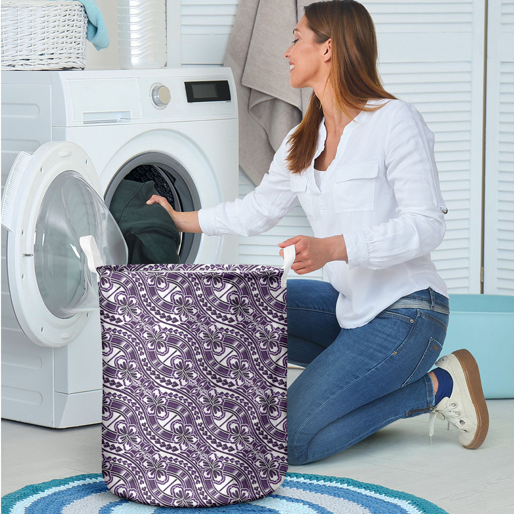 Hibiscus Bloom Island Tribal Waves Laundry Basket Purple Polynesian Pattern